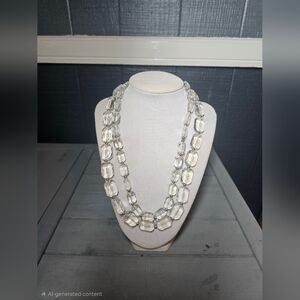 Clear Faceted Bead Double Strand Necklace | Silver Tone | Classic Statement